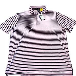 Ralph Lauren RLX Golf Polo Shirt Men XL Pink White Stripe Polyester‎ Wicking NWT